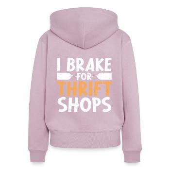 Secondhand Laden Hofverkauf Geschenk Thrifting - Frauen Premium Bio Zip Hoodie - Altrosa - Hinten - Julia (174cm)