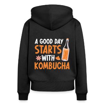Kombucha Brewer Tea Love Kombucha Brewing - Frauen Premium Bio Zip Hoodie - Schwarz - Hinten - Julia (174cm)