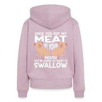 BBQ Mettez de la viande dans votre bouche en allant vouloir avaler - Sweat à capuche zippé Premium bio Femme - rose poudré - Dos - Julia (174cm)