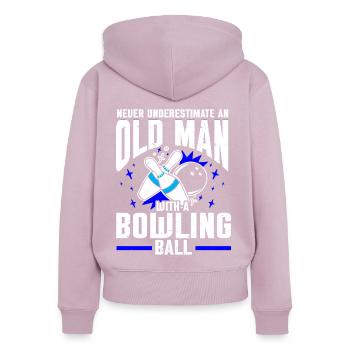 Boule de bowling Bowler - Sweat à capuche zippé Premium bio Femme - rose poudré - Dos - Julia (174cm)