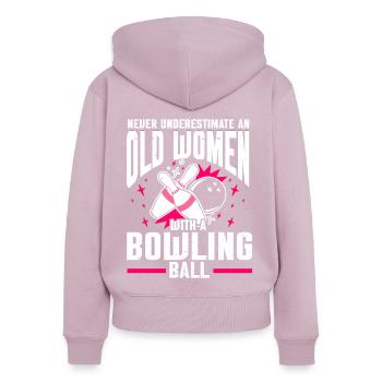 Bowling Ball Bowler - Women's Premium Organic Zip Hoodie - dusky pink - Back - Julia (174cm)