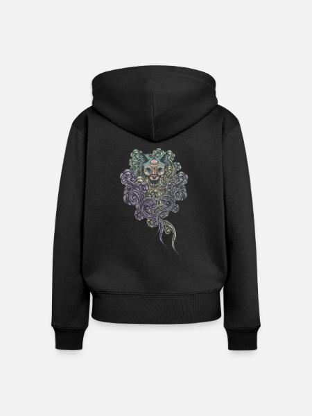 Bastet auf dem Feld - Frauen Premium Bio Zip Hoodie - Schwarz