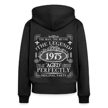 1975 Legend | Vintage Aged Perfectly 1975 - Frauen Premium Bio Zip Hoodie - Schwarz - Hinten - Julia (174cm)
