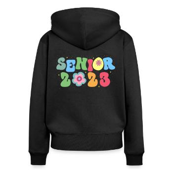 Senior 2023 Fleurs Sauvages Fleur Fleuriste - Sweat à capuche zippé Premium bio Femme - noir - Dos - Julia (174cm)