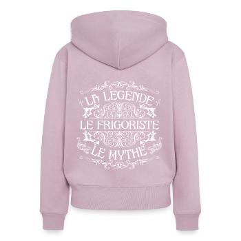 Frigoriste | meilleur Frigoriste | la légende le m - Sweat à capuche zippé Premium bio Femme - rose poudré - Dos - Julia (174cm)