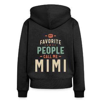 Mes personnes préférées appellent Mimi - Maman Grand-mère - Sweat à capuche zippé Premium bio Femme - noir - Dos - Julia (174cm)
