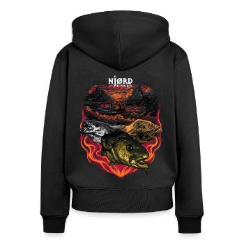 Norway Fishing - Njørd Fisker - Frauen Premium Bio Zip Hoodie - Schwarz - Hinten - Julia (174cm)