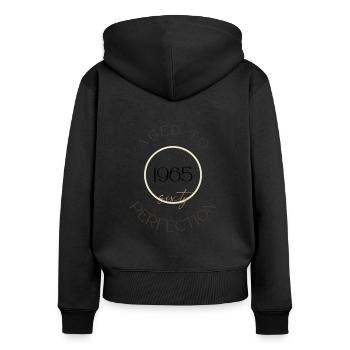 60th Birthday, aged to perfection 1965, gift - Women's Premium Organic Zip Hoodie - black - Back - Julia (174cm)