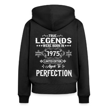 Legenden wurden 1975 geboren - Frauen Premium Bio Zip Hoodie - Schwarz - Hinten - Julia (174cm)