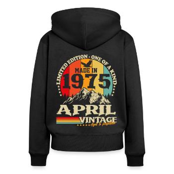 April 1975 Jahrgang geboren Geburtstag Retro - Frauen Premium Bio Zip Hoodie - Schwarz - Hinten - Julia (174cm)