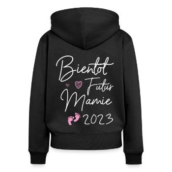 Bientôt Futur Mamie 2023 Nouvelle Grossesse - Sweat à capuche zippé Premium bio Femme - noir - Dos - Julia (174cm)