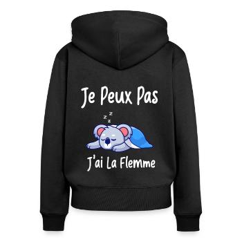 Je Peux Pas J'ai La Flemme - koala - Sweat à capuche zippé Premium bio Femme - noir - Dos - Julia (174cm)