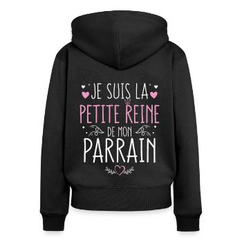 Enfant Anniversaire de sa Filleule Humour Parrain - Sweat à capuche zippé Premium bio Femme - noir - Dos - Julia (174cm)