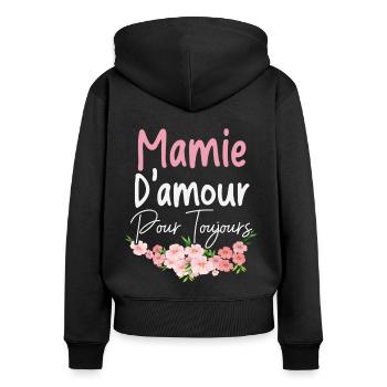 Mamie d'amour pour toujours maman - Sweat à capuche zippé Premium bio Femme - noir - Dos - Julia (174cm)
