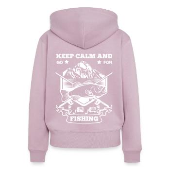 Restez calme et allez pêcher 1 - - Sweat à capuche zippé Premium bio Femme - rose poudré - Dos - Julia (174cm)