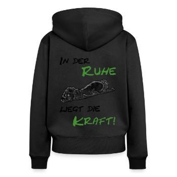 In der Ruhe liegt Kraft schwarzer Pudel - Frauen Premium Bio Zip Hoodie - Schwarz - Hinten - Julia (174cm)