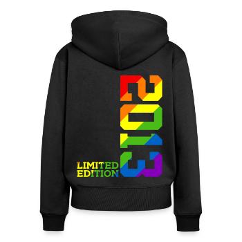 LGBTQ 2013 RAINBOW QUEER 12TH BIRTHDAY PRIDE - Women's Premium Organic Zip Hoodie - black - Back - Julia (174cm)