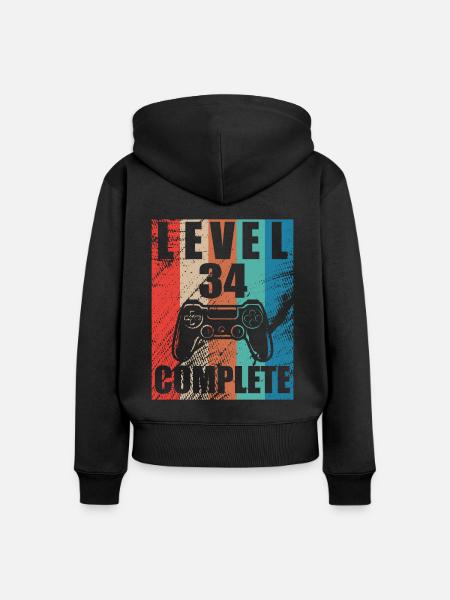 Level 34 abgeschlossen - Frauen Premium Bio Zip Hoodie - Schwarz