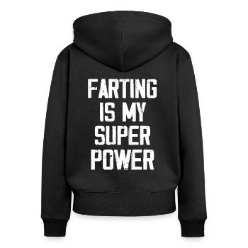 Furzen ist meine Superkraft - Lustig - Frauen Premium Bio Zip Hoodie - Schwarz - Hinten - Julia (174cm)