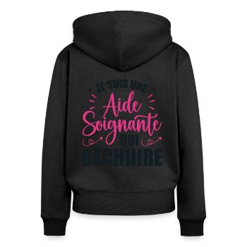 Aide Soignante Humour Aides Soignants - Sweat à capuche zippé Premium bio Femme - noir - Dos - Julia (174cm)