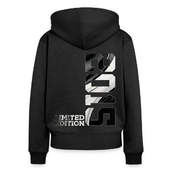 11E ANNIVERSAIRE ÉDITION LIMITÉE 2015 - Sweat à capuche zippé Premium bio Femme - noir - Dos - Julia (174cm)