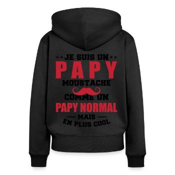 Un papy moustache comme un papy normal - Sweat à capuche zippé Premium bio Femme - noir - Dos - Julia (174cm)