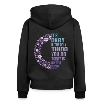 Guerrier de la santé mentale violet et turquoise - Sweat à capuche zippé Premium bio Femme - noir - Dos - Julia (174cm)
