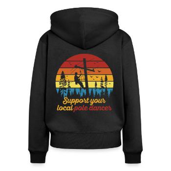 American Lineman Powerline Worker Design - Frauen Premium Bio Zip Hoodie - Schwarz - Hinten - Julia (174cm)