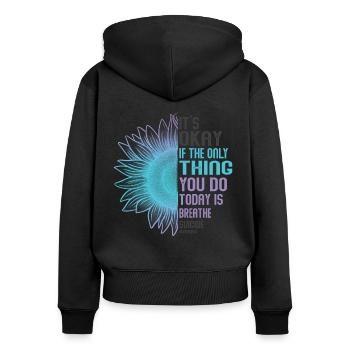 Guerrier de la santé mentale violet et turquoise - Sweat à capuche zippé Premium bio Femme - noir - Dos - Julia (174cm)
