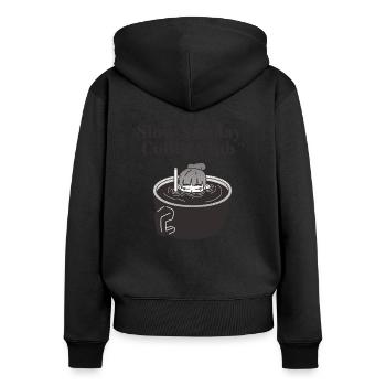 Slow Sunday Coffee Club - Frauen Premium Bio Zip Hoodie - Schwarz - Hinten - Julia (174cm)