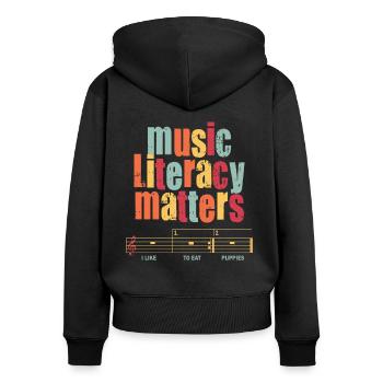Music Literacy Matters - Frauen Premium Bio Zip Hoodie - Schwarz - Hinten - Julia (174cm)