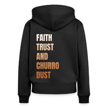 De la foi, de la confiance et de la poussière de churro - Sweat à capuche zippé Premium bio Femme - noir - Dos - Julia (174cm)