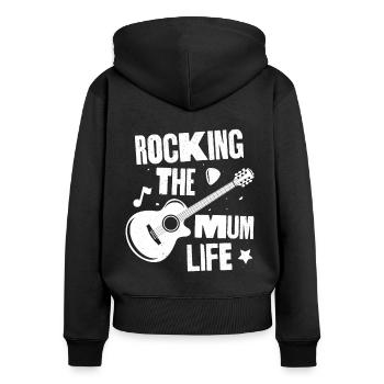 Das Mama-Leben rocken - Frauen Premium Bio Zip Hoodie - Schwarz - Hinten - Julia (174cm)