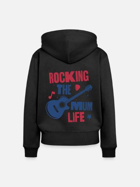 Das Mama-Leben rocken - Frauen Premium Bio Zip Hoodie - Schwarz