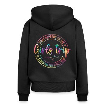 Que se passe-t-il lors du voyage entre filles - Sweat à capuche zippé Premium bio Femme - noir - Dos - Julia (174cm)