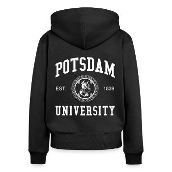 Potsdam University Universität Hochschule Uni - Frauen Premium Bio Zip Hoodie - Schwarz - Hinten - Julia (174cm)