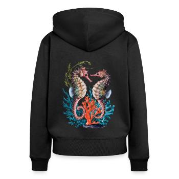 Les hippocampes caressent cet hippocampe - Sweat à capuche zippé Premium bio Femme - noir - Dos - Julia (174cm)
