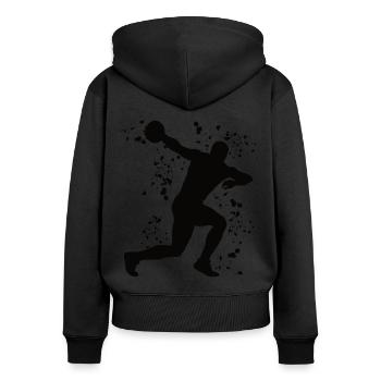 Diskuswerfer Colorsplash Diskuswurf - Frauen Premium Bio Zip Hoodie - Schwarz - Hinten - Julia (174cm)