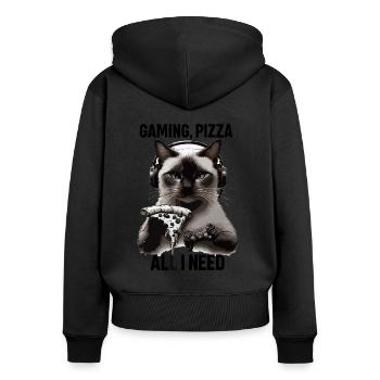 Drôles de chats Jeux Pizza Gamer Gamer Jeux - Sweat à capuche zippé Premium bio Femme - noir - Dos - Julia (174cm)