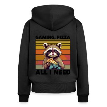 Funny Raccoon Gaming Pizza Gamer Gamer Gaming - Women's Premium Organic Zip Hoodie - black - Back - Julia (174cm)