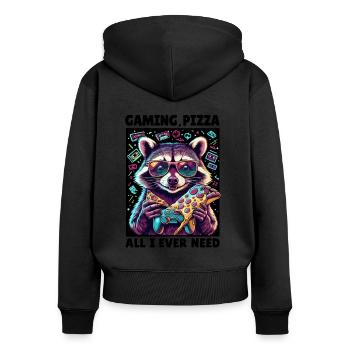 Funny Raccoon Gaming Pizza Gamer Gamer Gaming - Women's Premium Organic Zip Hoodie - black - Back - Julia (174cm)