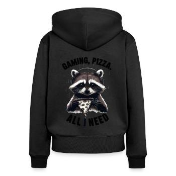 Funny Raccoon Gaming Pizza Gamer Gamer Gaming - Women's Premium Organic Zip Hoodie - black - Back - Julia (174cm)
