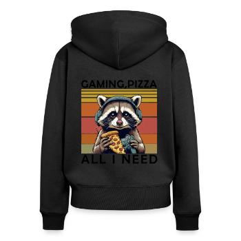 Drôle Raton laveur Gaming Pizza Gamer Gamer Gaming - Sweat à capuche zippé Premium bio Femme - noir - Dos - Julia (174cm)