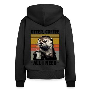 Lustiges Otter Coffee Zoo Retro Kaffee All I Need - Frauen Premium Bio Zip Hoodie - Schwarz - Hinten - Julia (174cm)