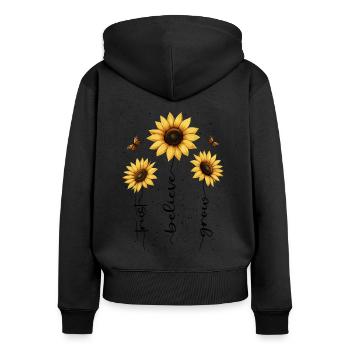 Fleurs d’été Fleur Inspiration Dicton de motivation - Sweat à capuche zippé Premium bio Femme - noir - Dos - Julia (174cm)