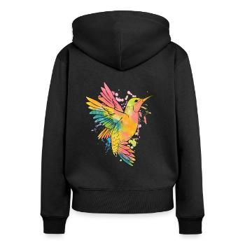 Colibri aquarelle Colibri coloré Colibri oiseau - Sweat à capuche zippé Premium bio Femme - noir - Dos - Julia (174cm)