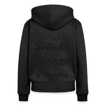 Fründin isch heisser als jede Pfanne Schweiz - Frauen Premium Bio Zip Hoodie - Schwarz - Hinten - Julia (174cm)