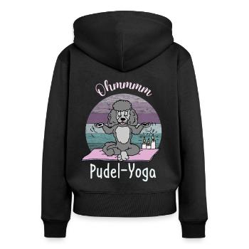 Pudelmotiv, Ohmmmm - Silber Pudel praktiziert Yoga - Frauen Premium Bio Zip Hoodie - Schwarz - Hinten - Julia (174cm)
