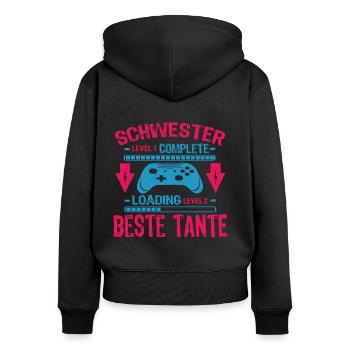 Schwester Level Complete Werdende Tante Loading - Frauen Premium Bio Zip Hoodie - Schwarz - Hinten - Julia (174cm)