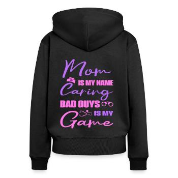 Soins infirmiers correctionnels maman mon nom soins jeu cadeau - Sweat à capuche zippé Premium bio Femme - noir - Dos - Julia (174cm)